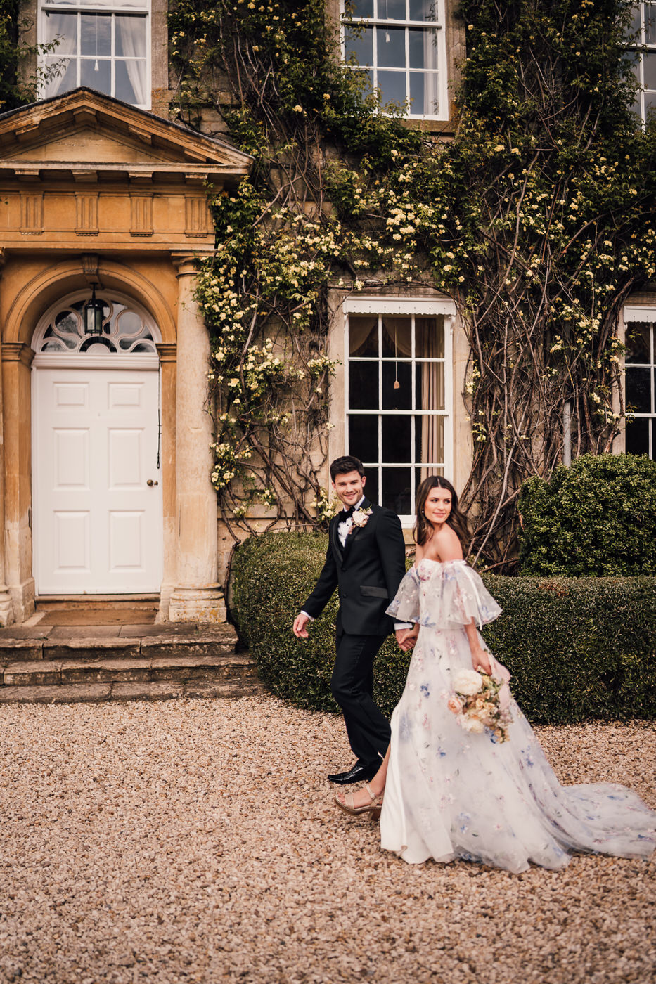 bride and groom outside Cornwell Manor Wedding